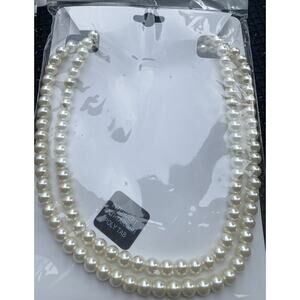 White Glass Pearl 925 Silver Double Strand Necklace 18” NWT